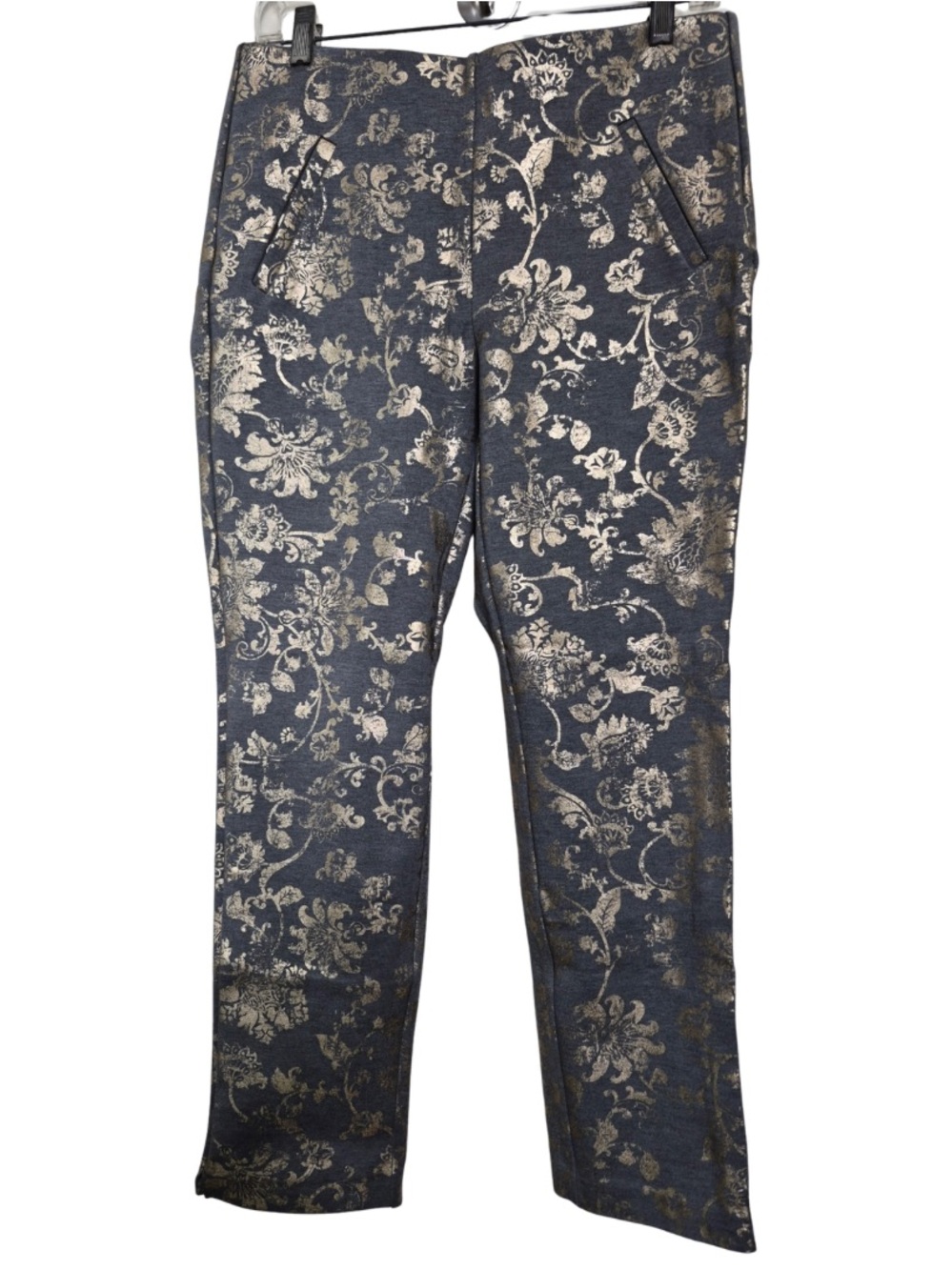 Chico’s Juliet Golden Foiled Slim Ankle Pants in Gray